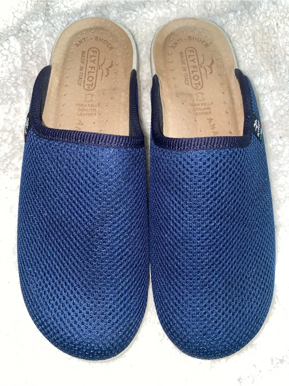 Fly Flot Women’s Navy Blue Mesh Comfort Mule Clogs Made in Italy 40 9/9.5